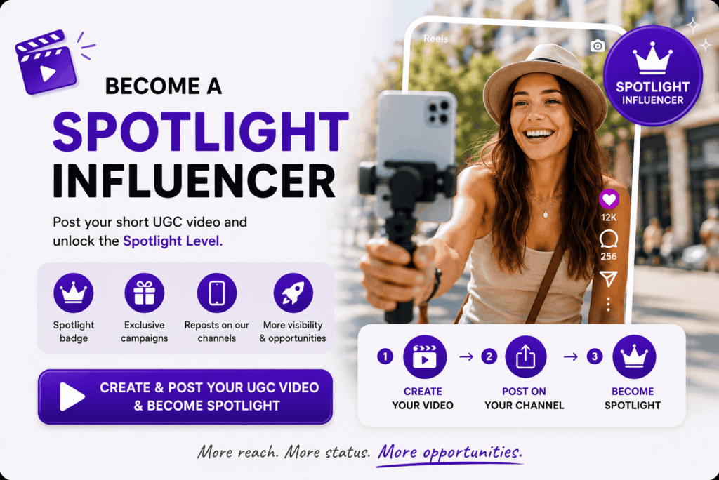 Your next level awaits. Post your UGC video and become a Spotlight Influencer.